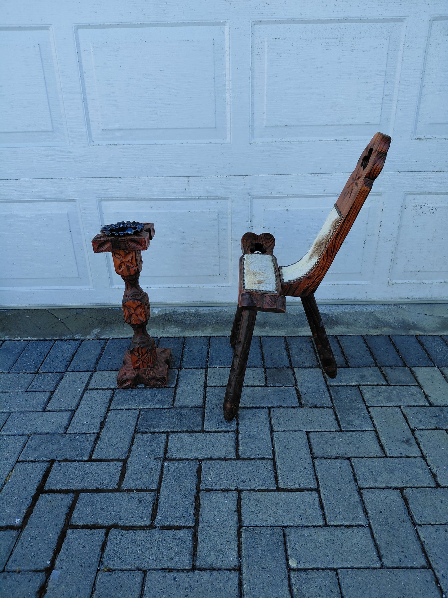 Vintage spænskur fæðingastóll og kertaborð (1960-1970)