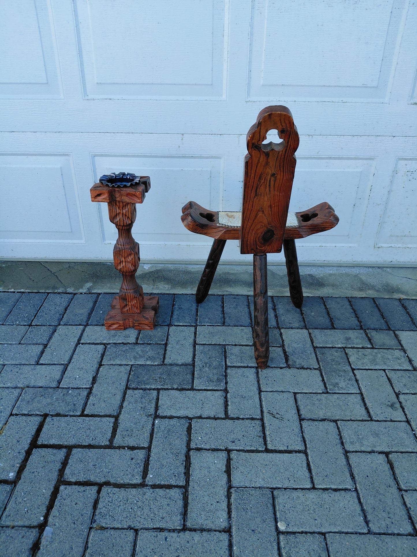 Vintage spænskur fæðingastóll og kertaborð (1960-1970)