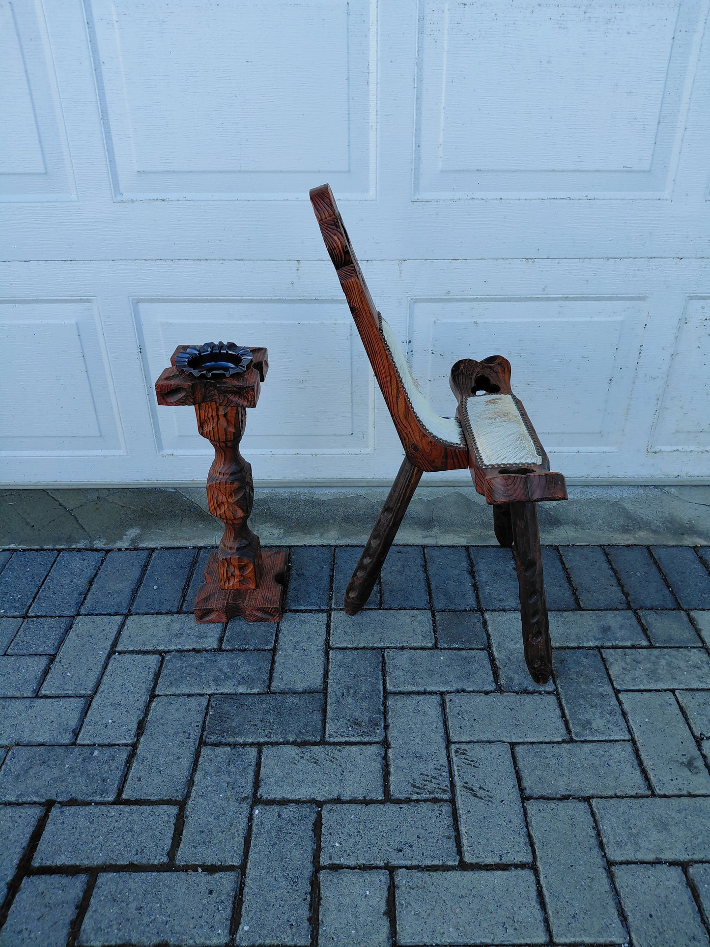 Vintage spænskur fæðingastóll og kertaborð (1960-1970)