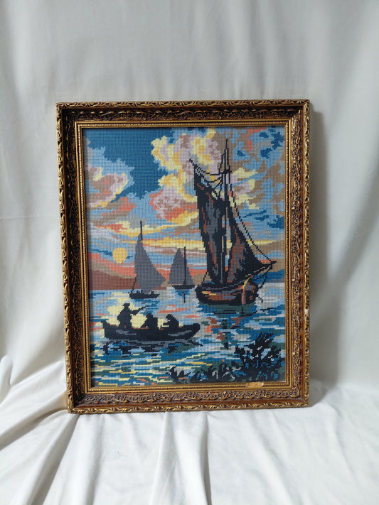 Vintage handsaumuð mynd (1970s)