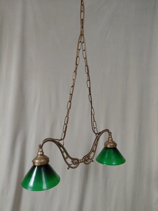 Vintage gler loftljós (1999), Vintage bókasafns / billiard loftljós 2 arma brass