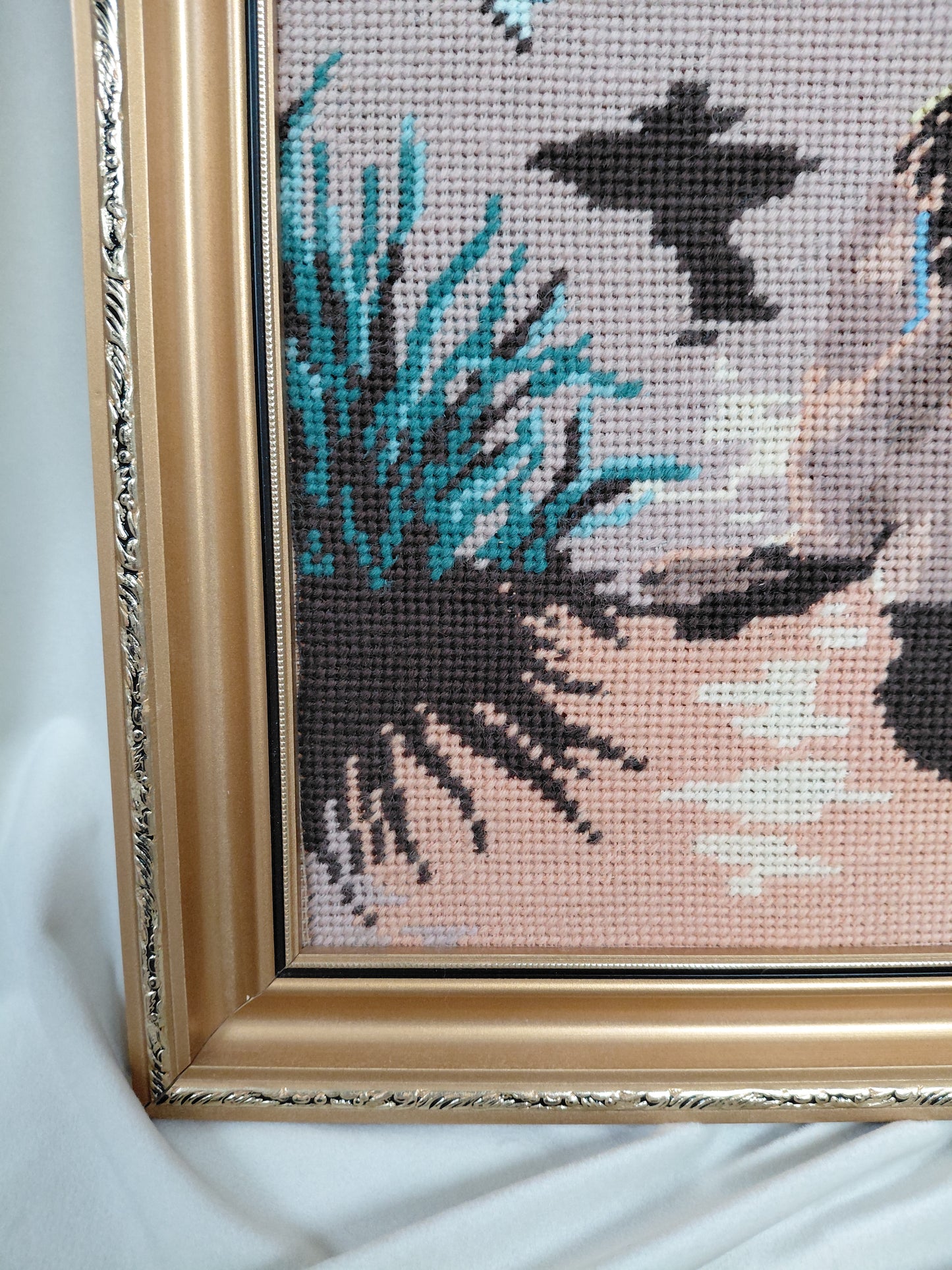 Vintage handsaumuð mynd "Lada og Svanurinn" (1970s), Lada & svanurinn