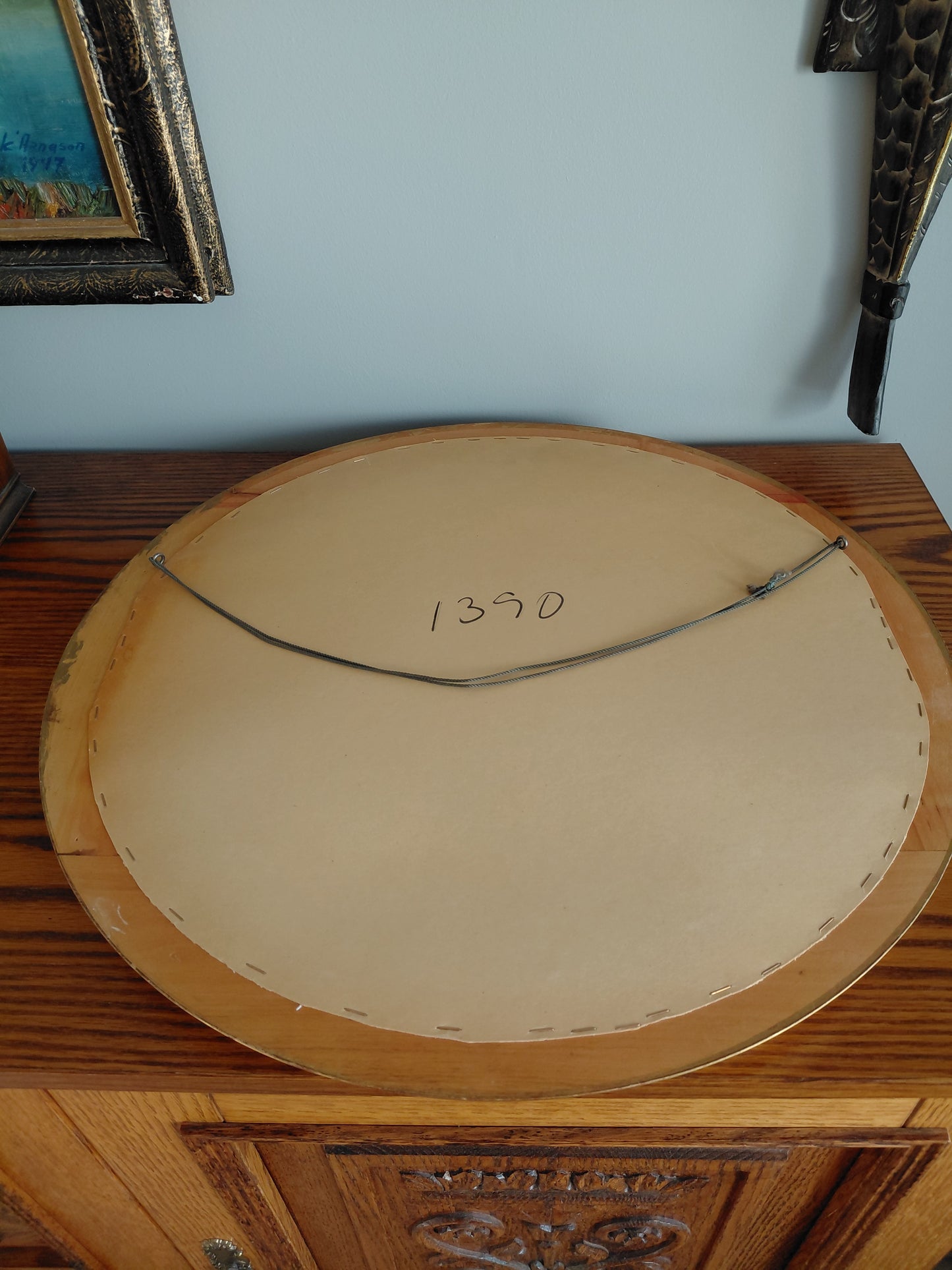 Vintage handsaumuð mynd af englum hringlaga (Ø49 cm)