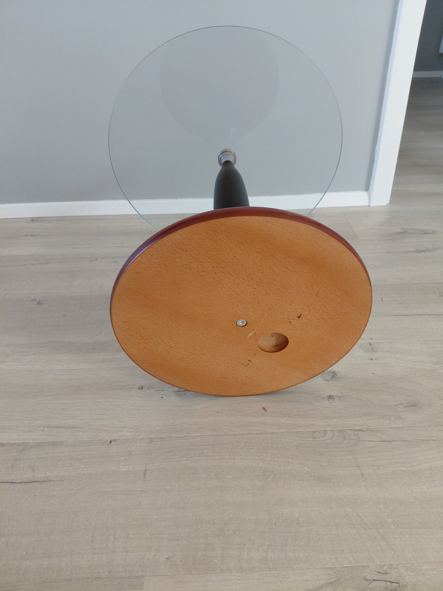 Vintage hringlaga gler hliðarborð (1980-1990s)