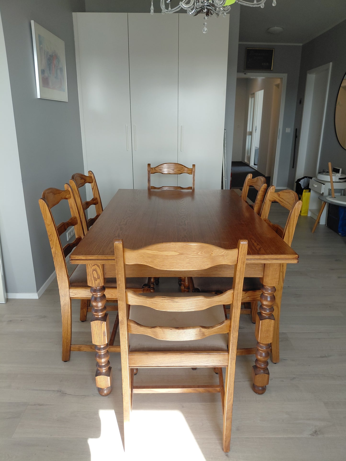 Vintage borstofaborð & 6 stólar (1920-1930s)