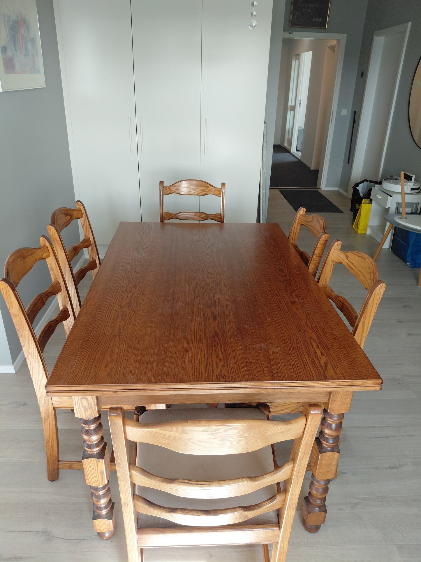 Vintage borstofaborð & 6 stólar (1920-1930s)