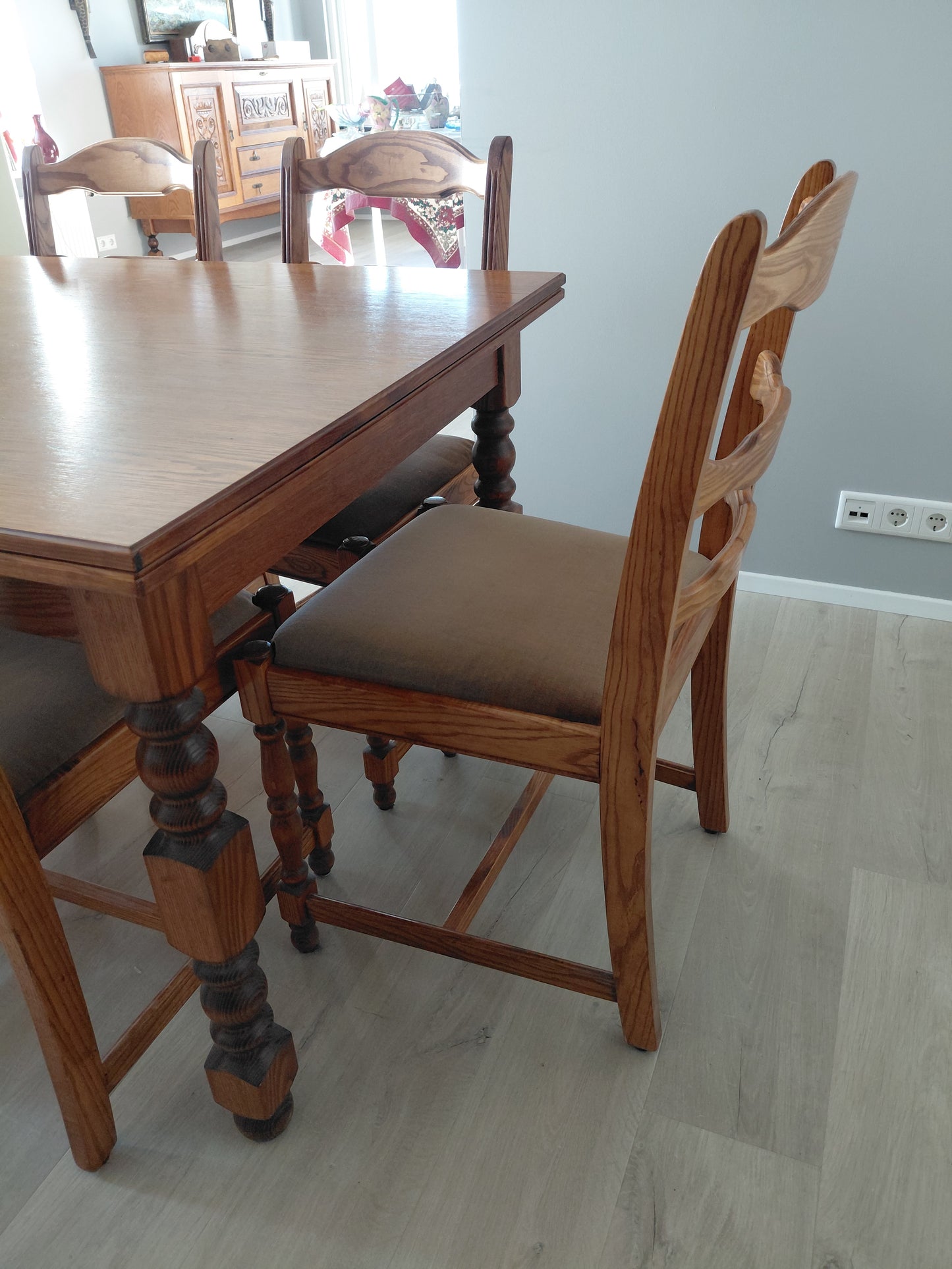 Vintage borstofaborð & 6 stólar (1920-1930s)