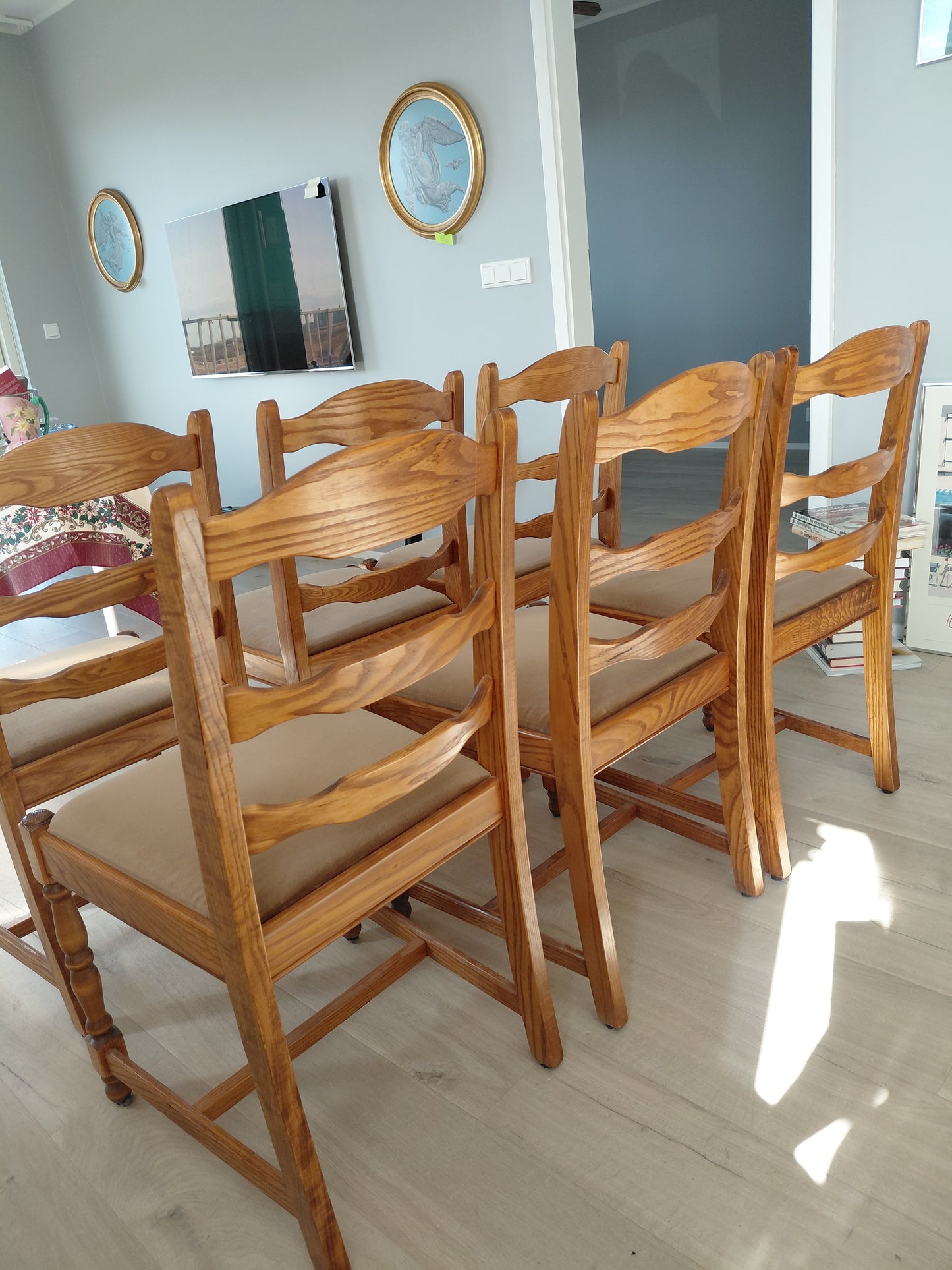 Vintage borstofaborð & 6 stólar (1920-1930s)