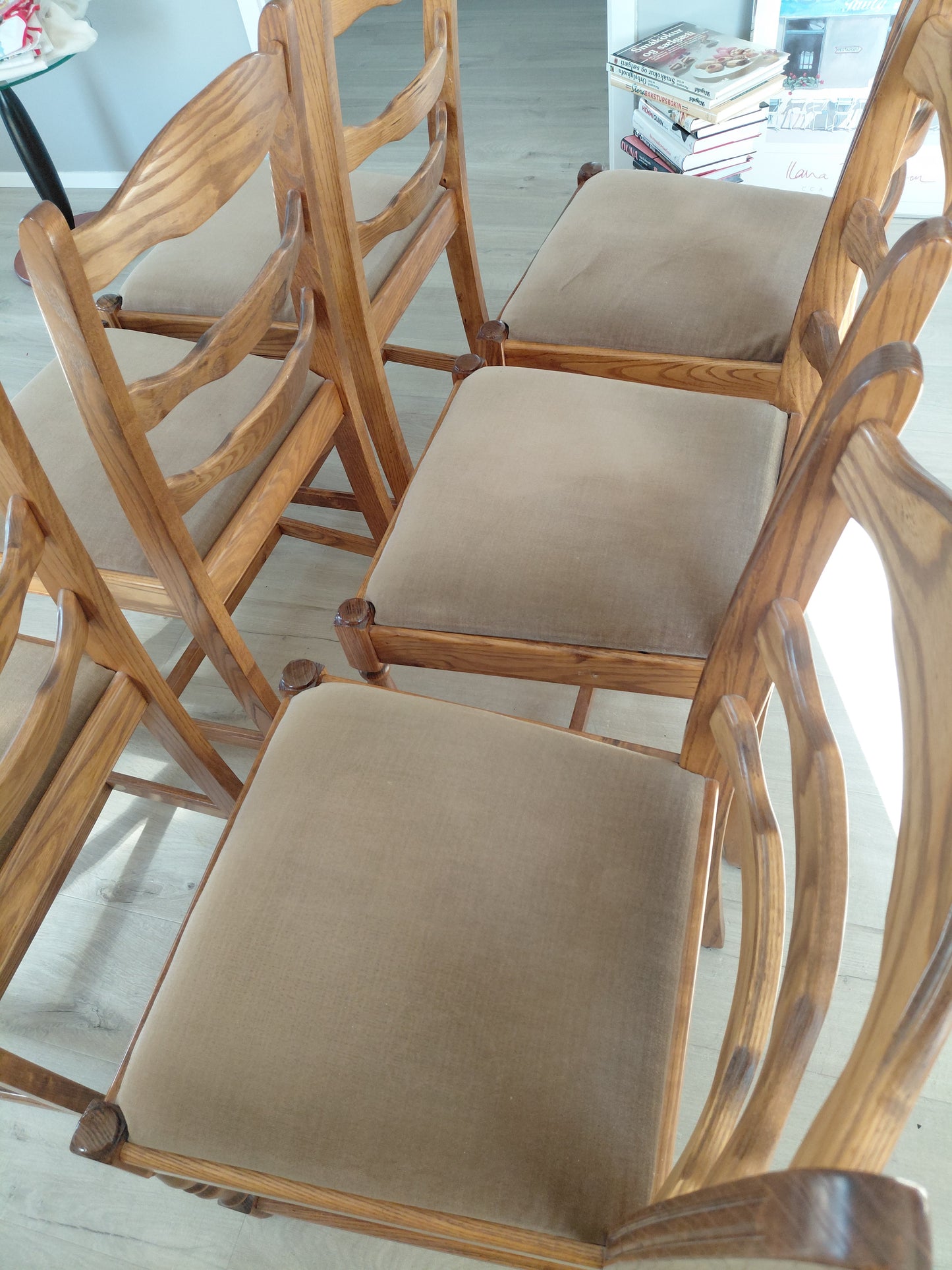 Vintage borstofaborð & 6 stólar (1920-1930s)