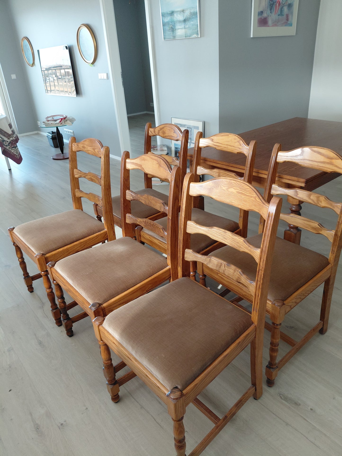 Vintage borstofaborð & 6 stólar (1920-1930s)