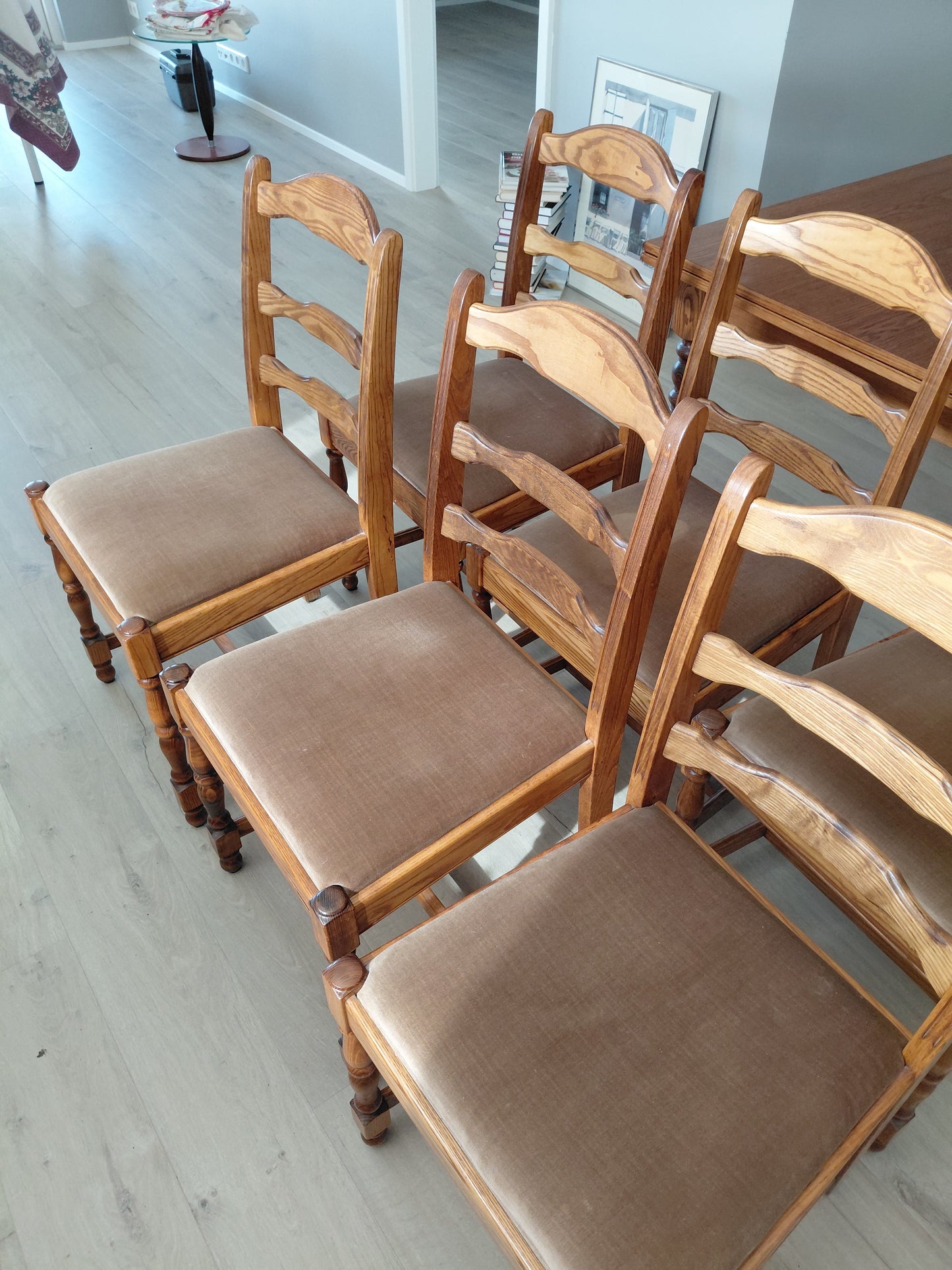 Vintage borstofaborð & 6 stólar (1920-1930s)