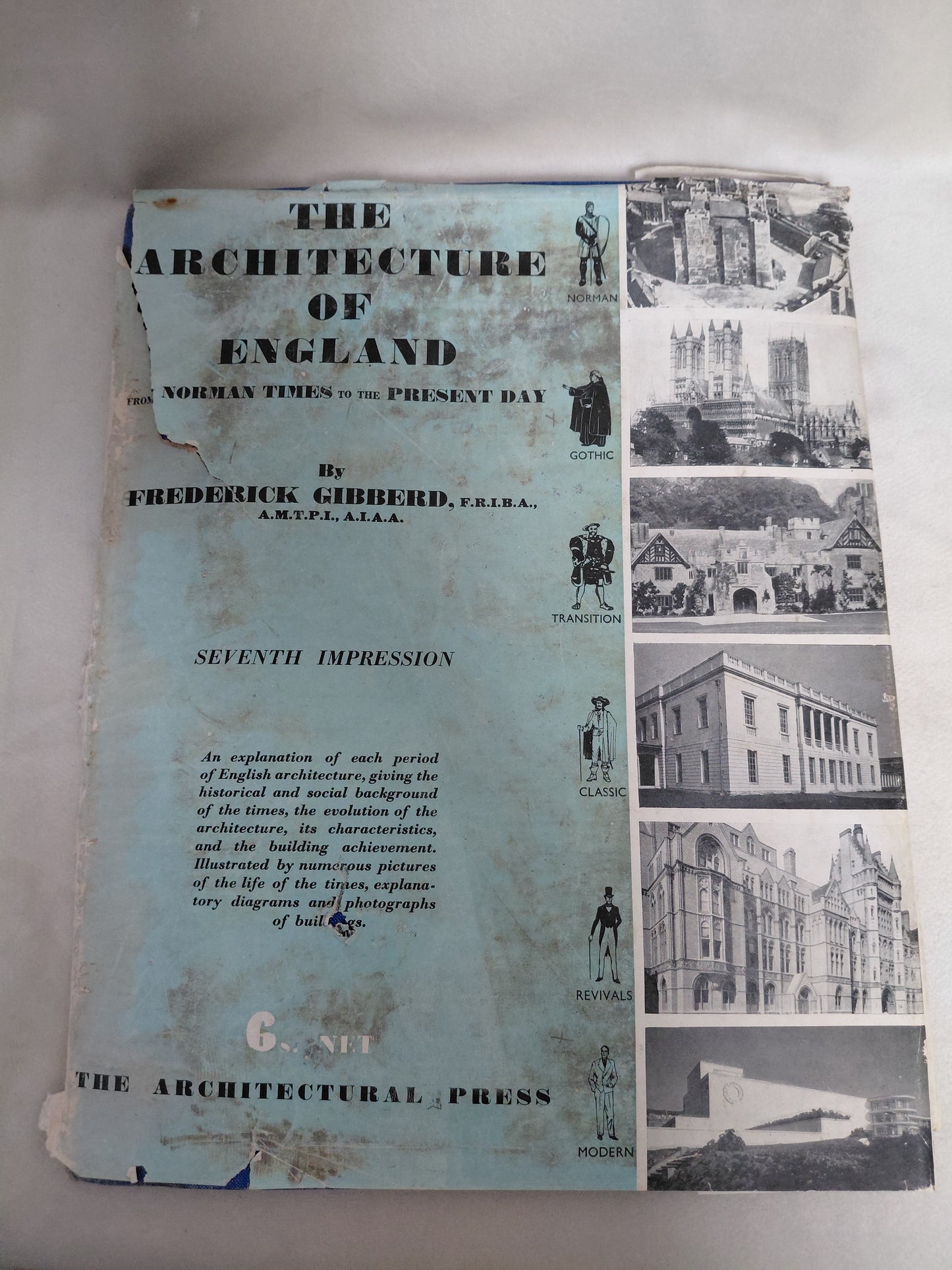 The architecture of Englind (7. útgáfa, ár 1945) - harðkápa, Frederick Gibberd, F.R.I.B.A., A.M.T.P.I., A.I.A.A.