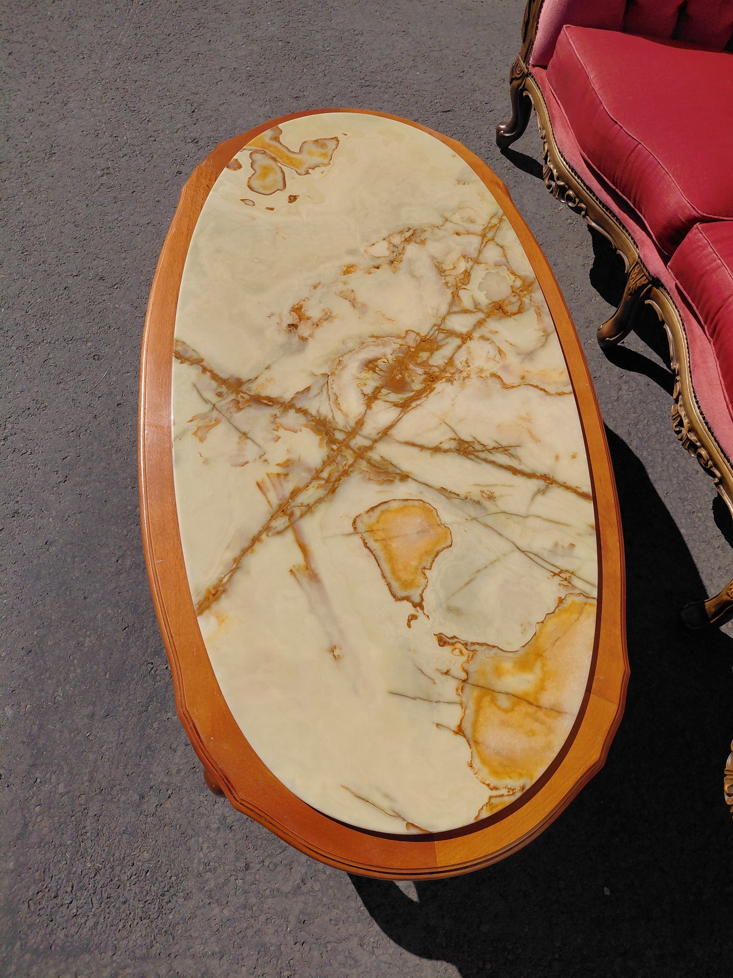 Vintage stofuborð með gegnheilli onyx marmaraplötu (1980s)