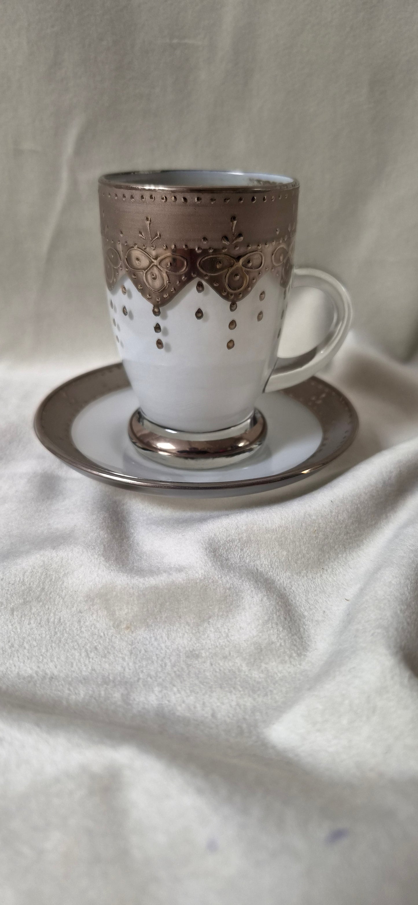 Handmáluð sýrlensk espresso / kaffiglös með undirskál, seljast stök, Sýrland