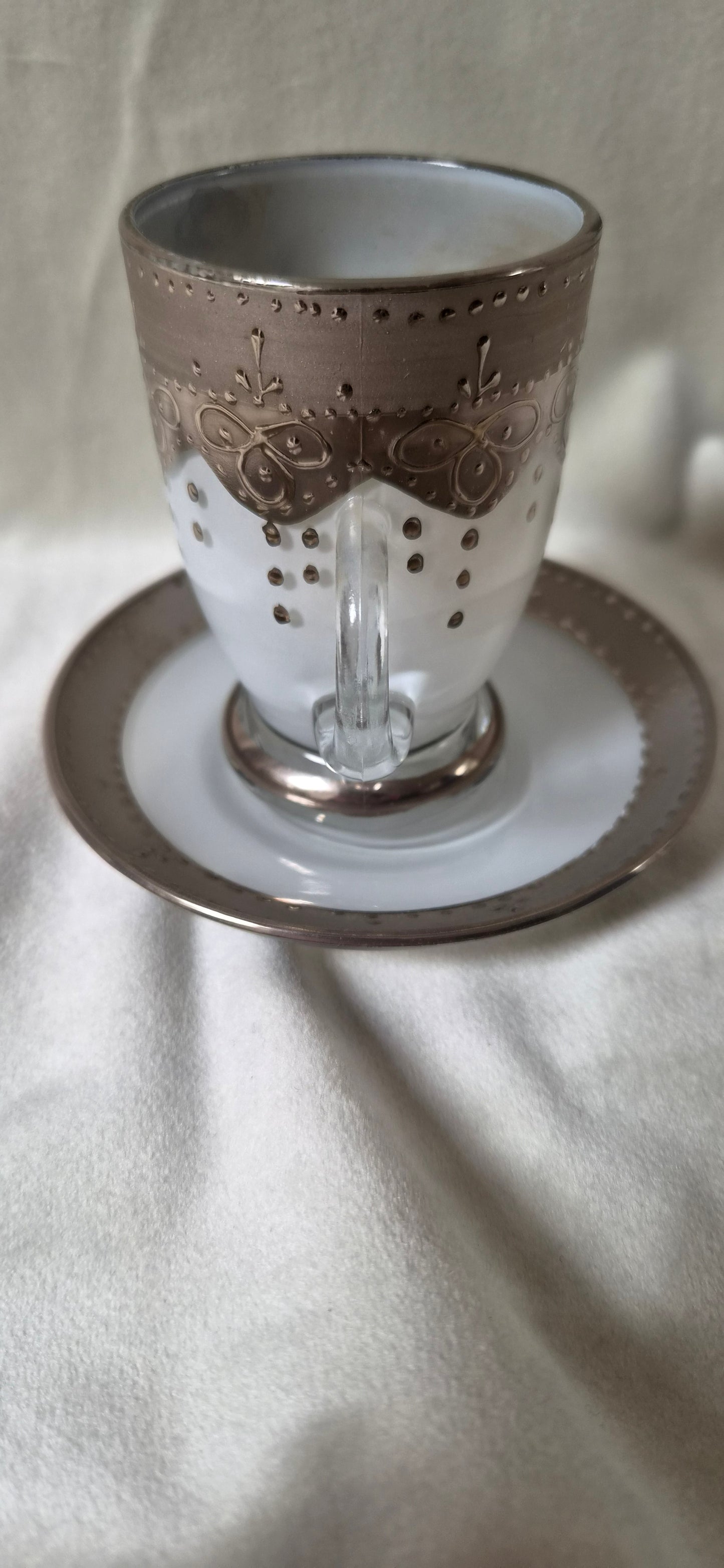 Handmáluð sýrlensk espresso / kaffiglös með undirskál, seljast stök, Sýrland