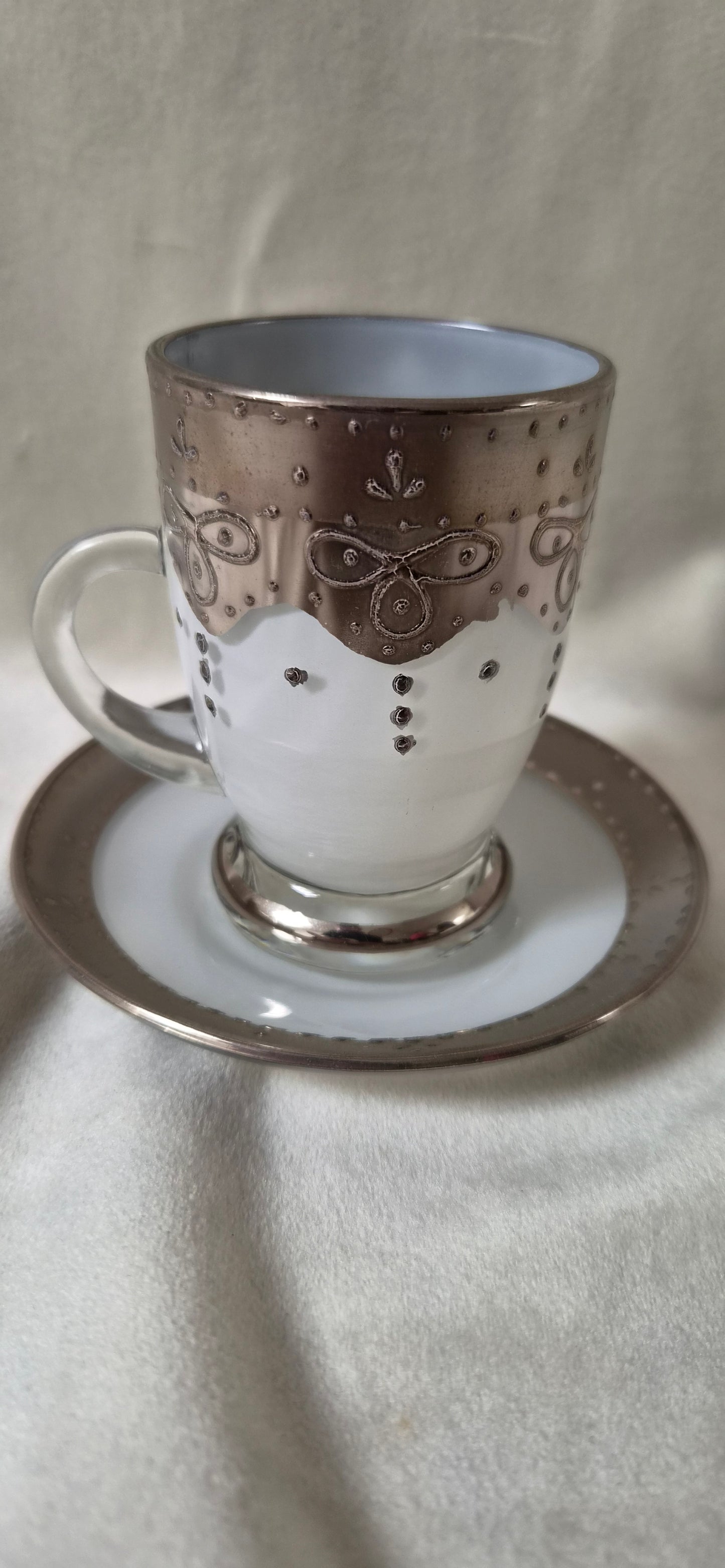 Handmáluð sýrlensk espresso / kaffiglös með undirskál, seljast stök, Sýrland