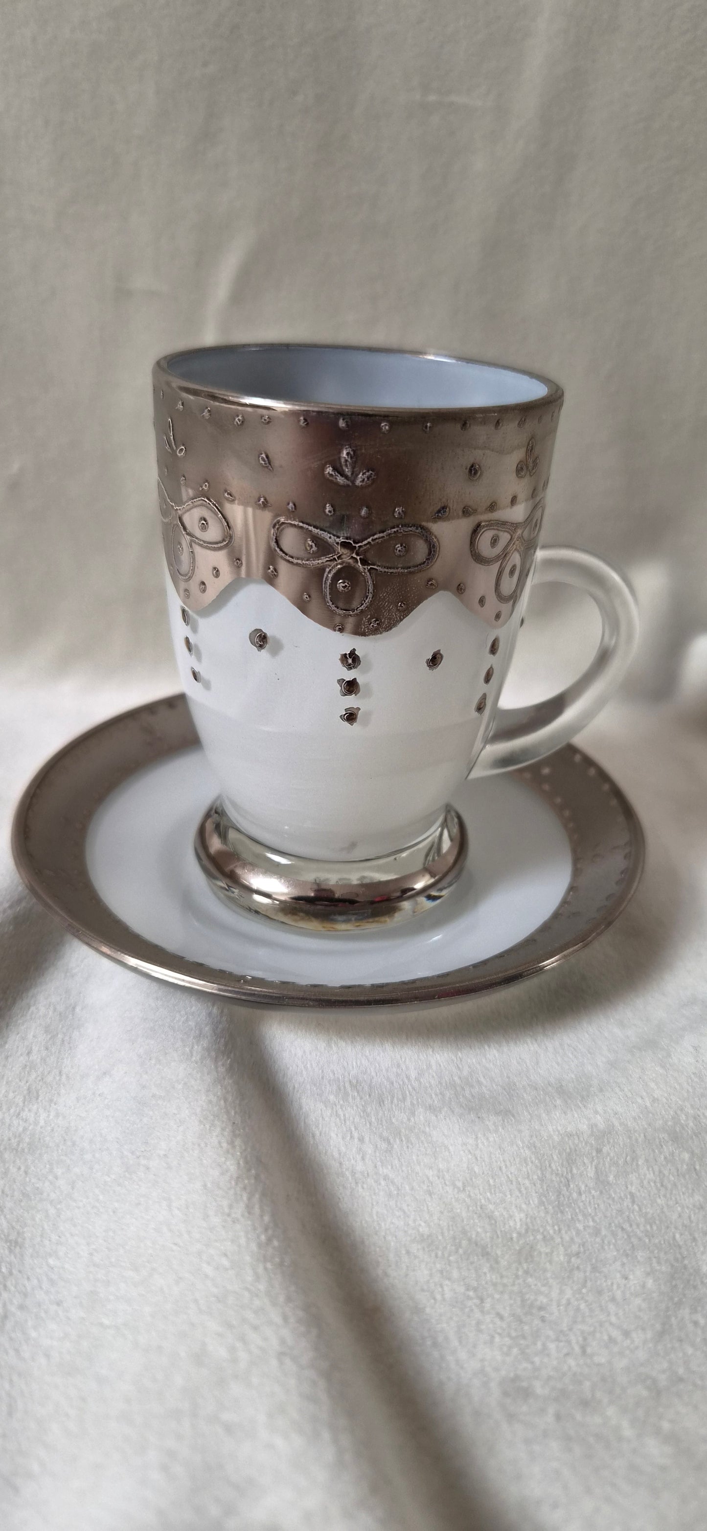 Handmáluð sýrlensk espresso / kaffiglös með undirskál, seljast stök, Sýrland