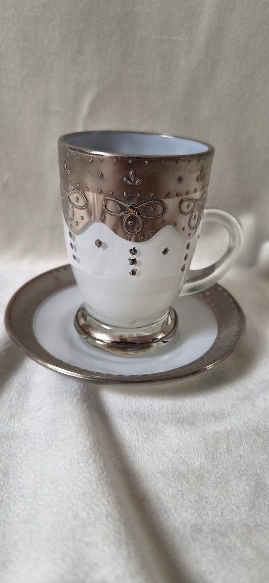 Handmáluð sýrlensk espresso / kaffiglös með undirskál, seljast stök, Sýrland