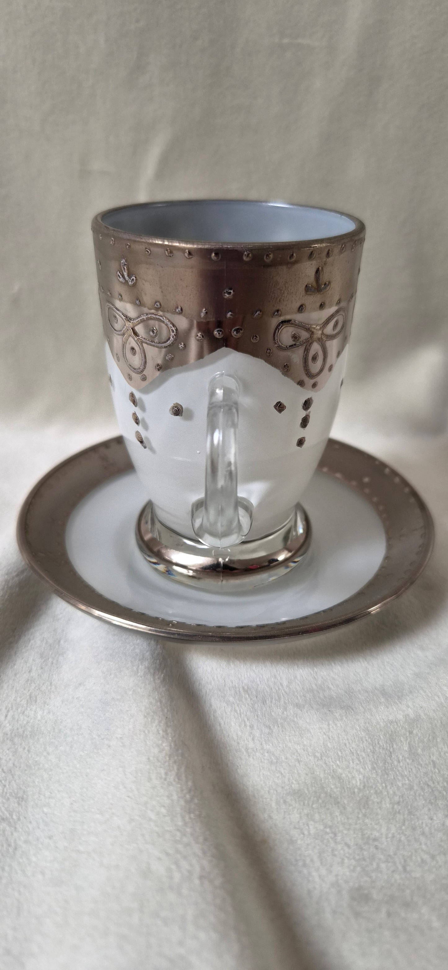 Handmáluð sýrlensk espresso / kaffiglös með undirskál, seljast stök, Sýrland