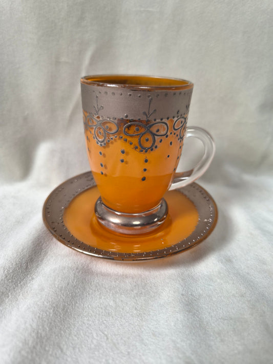 Handmáluð sýrlensk espresso / kaffiglös með undirskál, seljast stök, Sýrland