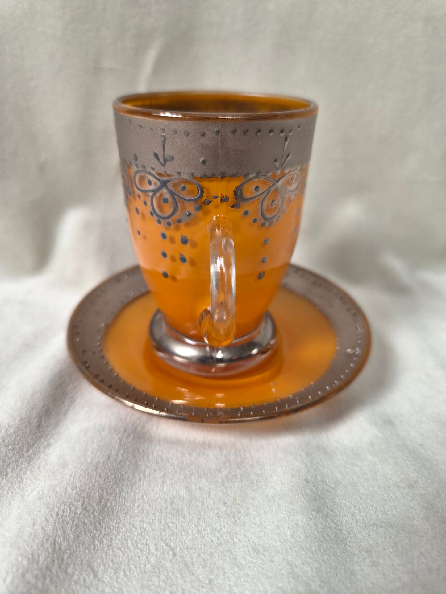 Handmáluð sýrlensk espresso / kaffiglös með undirskál, seljast stök, Sýrland