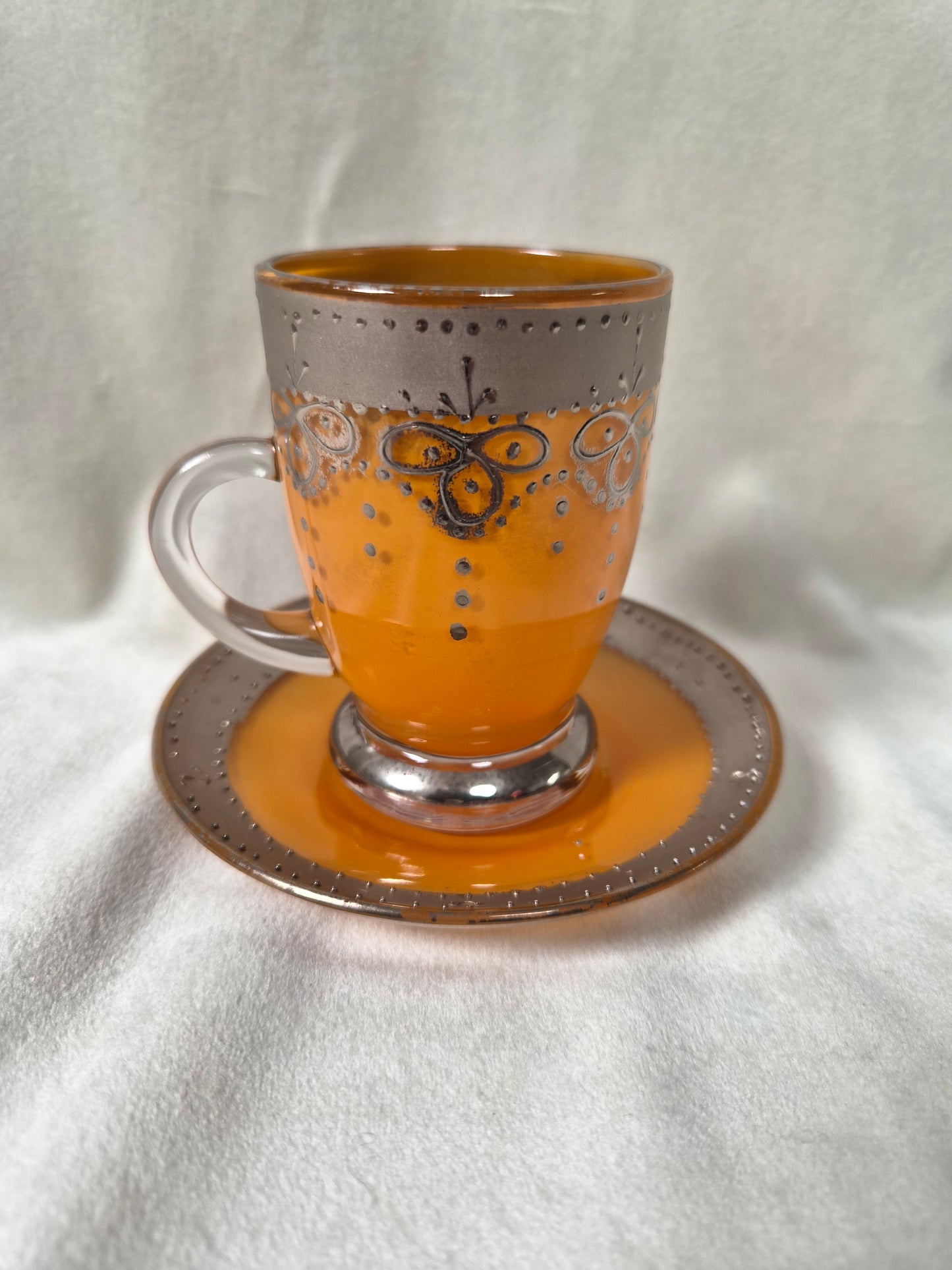Handmáluð sýrlensk espresso / kaffiglös með undirskál, seljast stök, Sýrland