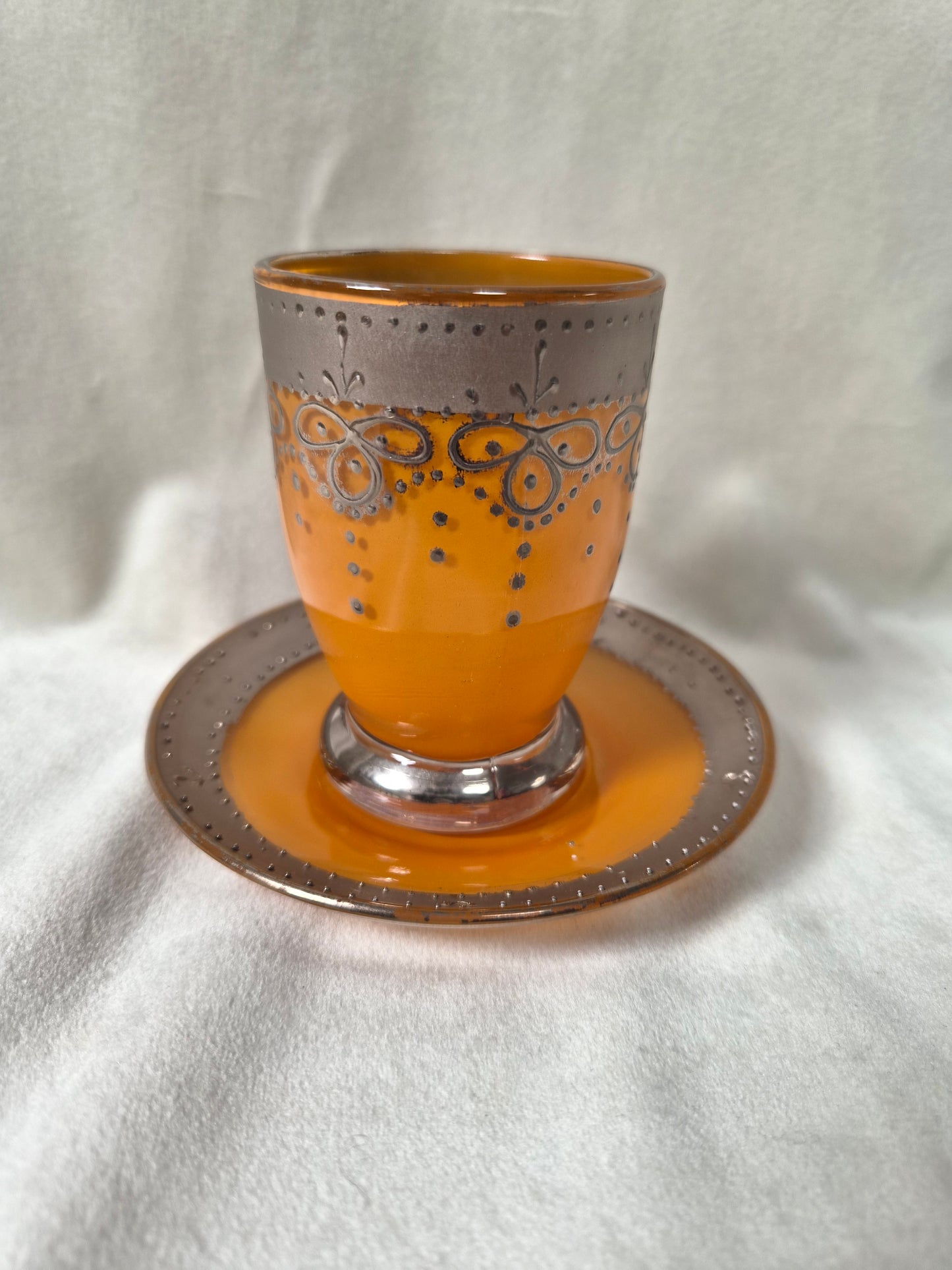 Handmáluð sýrlensk espresso / kaffiglös með undirskál, seljast stök, Sýrland