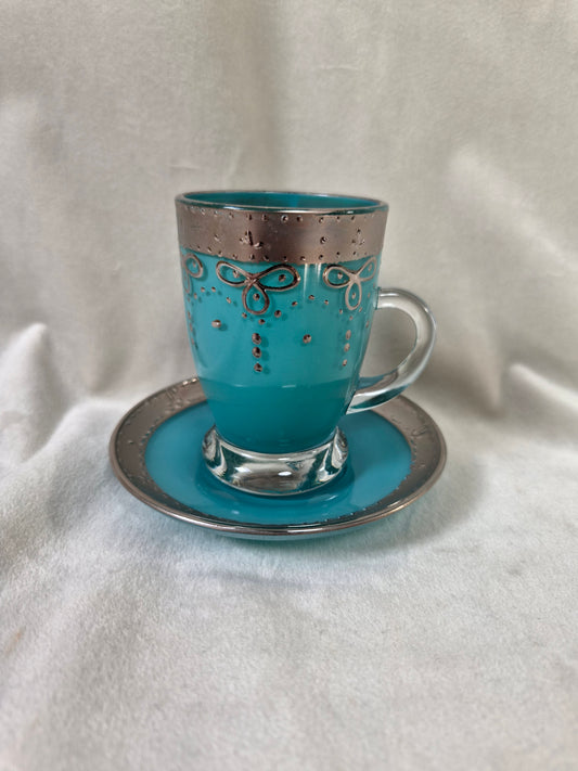 Handmáluð sýrlensk espresso / kaffiglös með undirskál, seljast stök, Sýrland