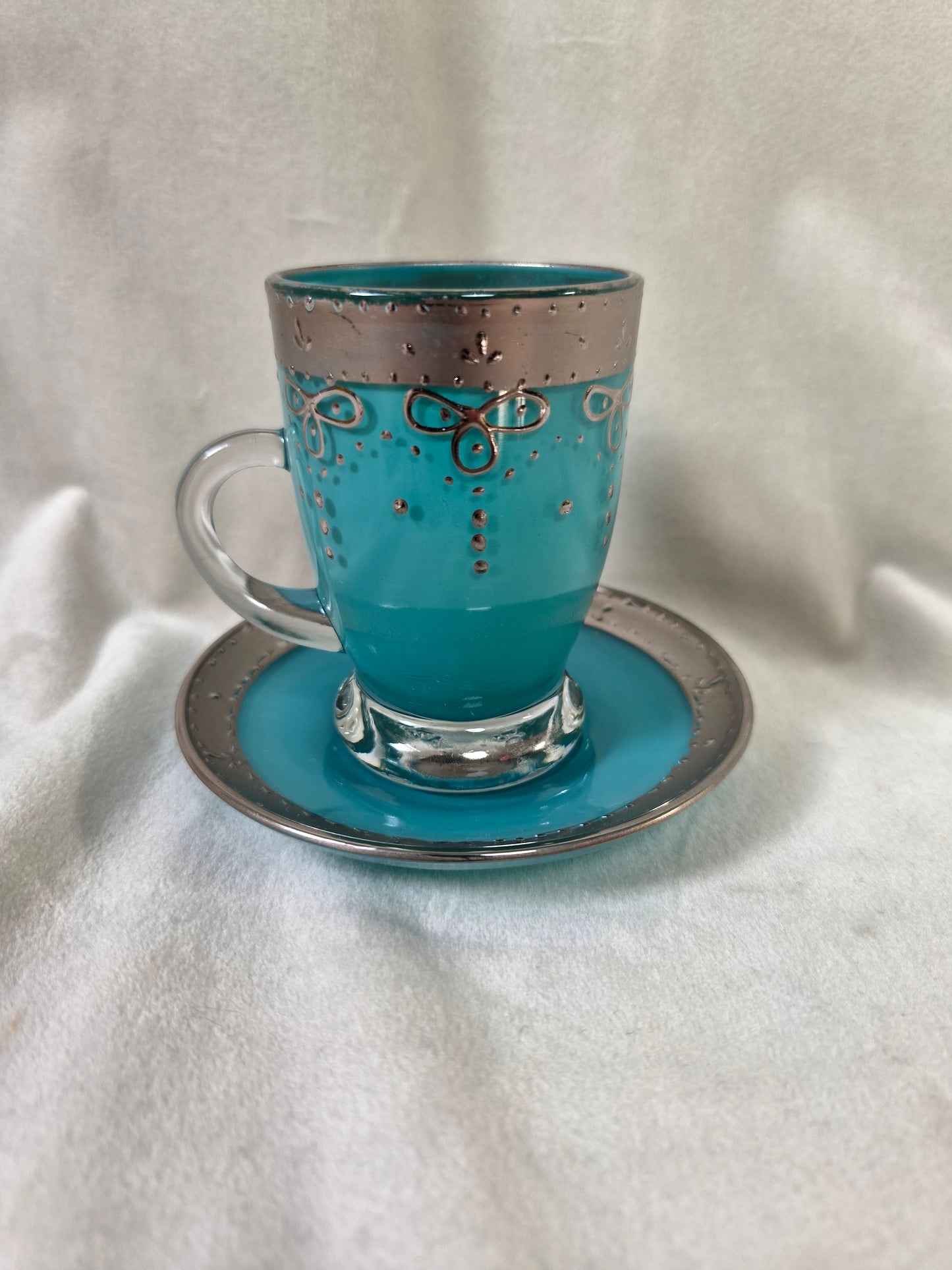 Handmáluð sýrlensk espresso / kaffiglös með undirskál, seljast stök, Sýrland