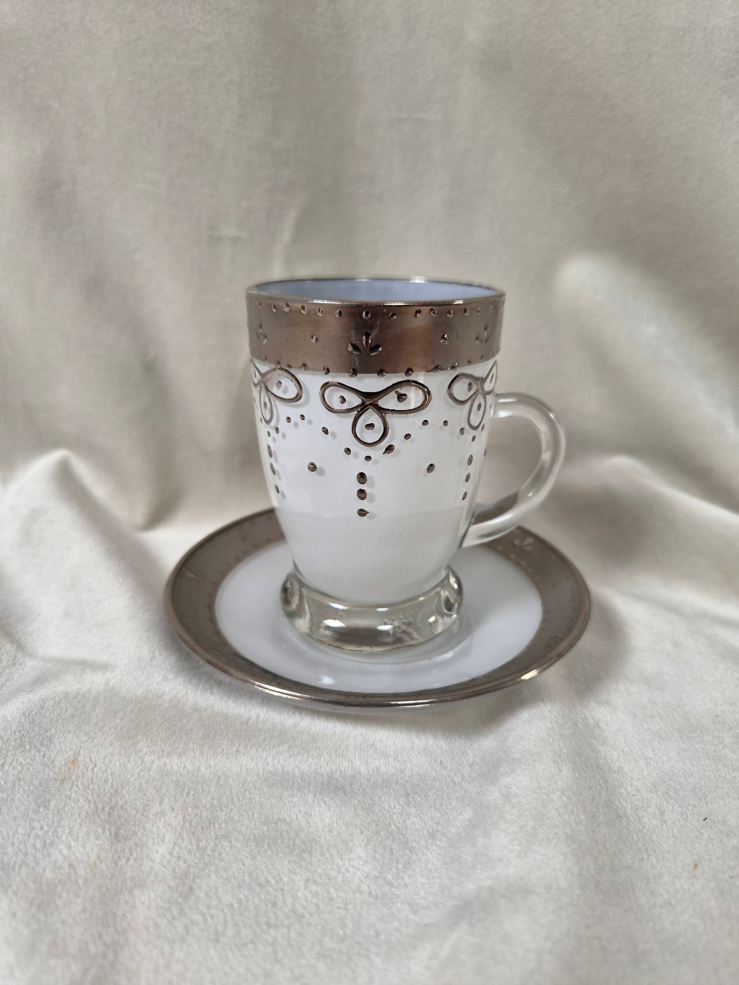 Handmáluð sýrlensk espresso / kaffiglös með undirskál, seljast stök, Sýrland