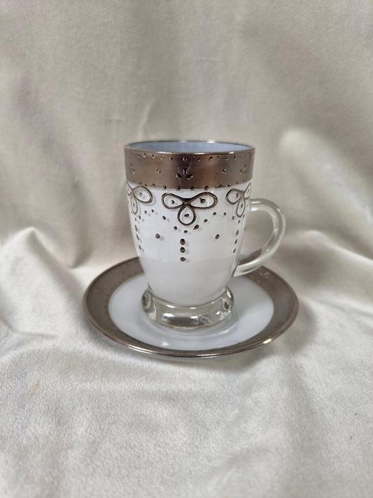 Handmáluð sýrlensk espresso / kaffiglös með undirskál, seljast stök, Sýrland