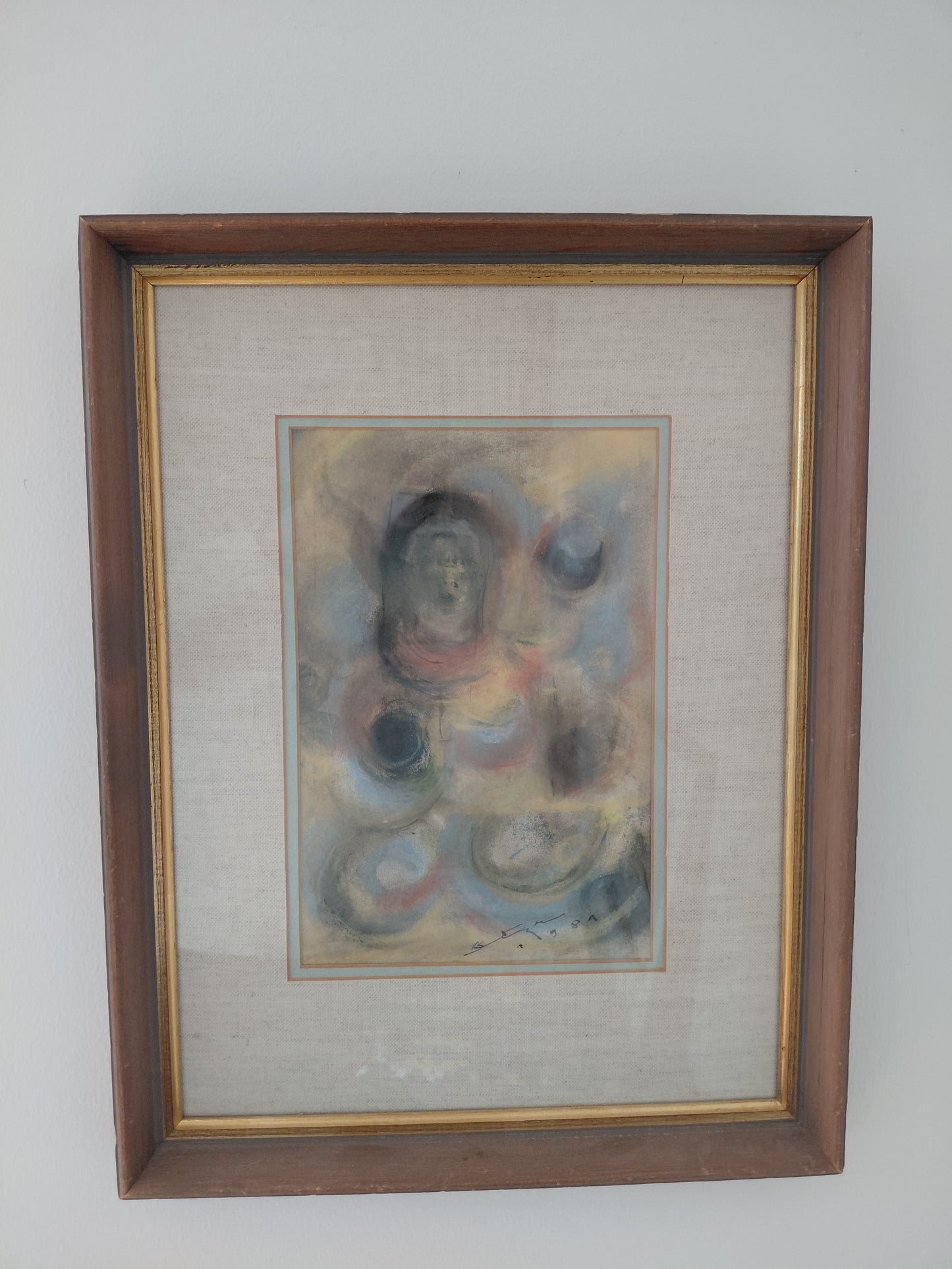 Vintage abstract málverk úr kol eða krít (1980), Ókunnur höfundur