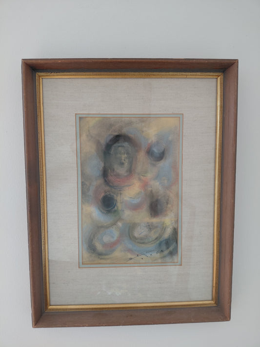 Vintage abstract málverk úr kol eða krít (1980), Ókunnur höfundur