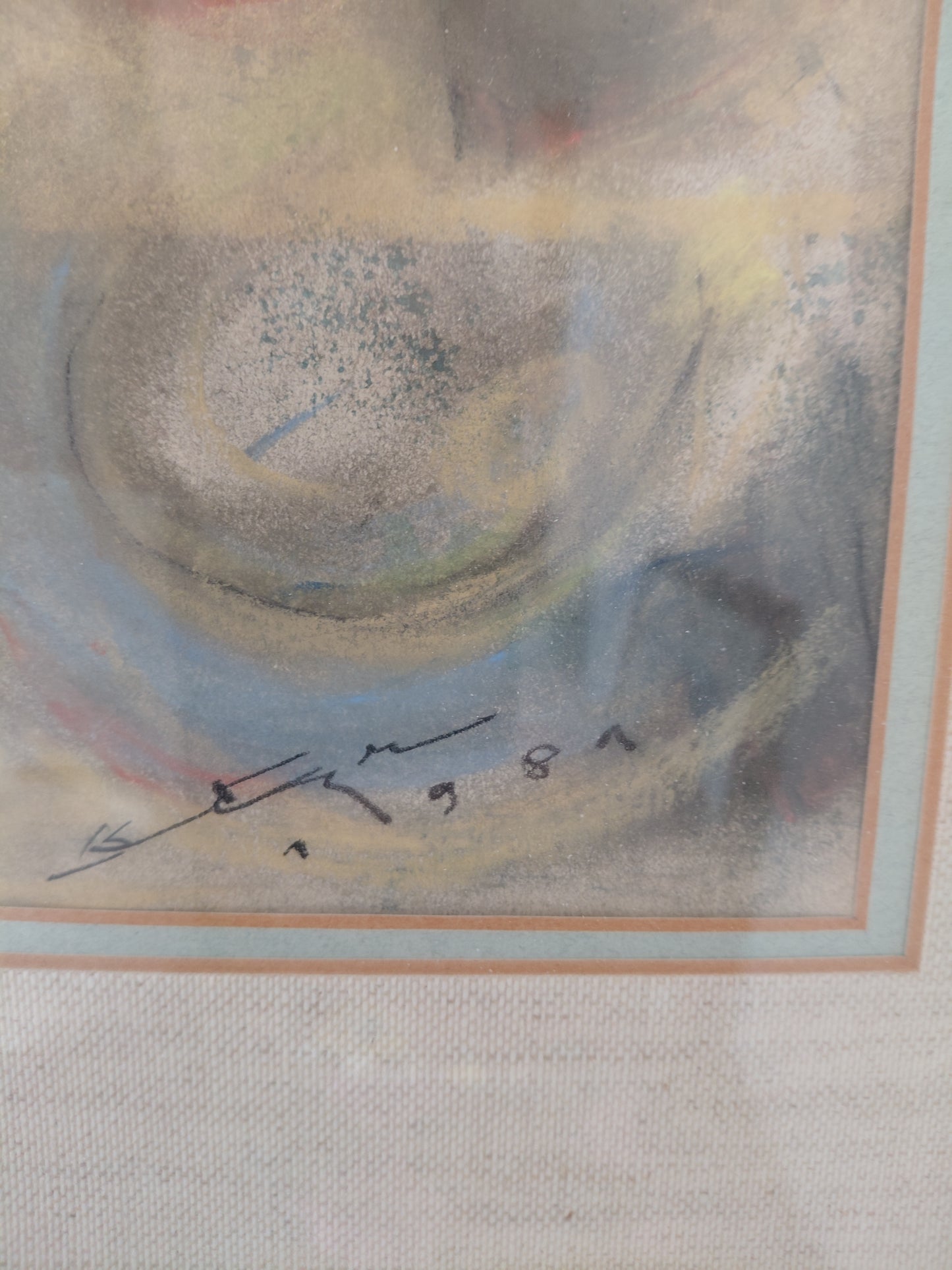 Vintage abstract málverk úr kol eða krít (1980), Ókunnur höfundur