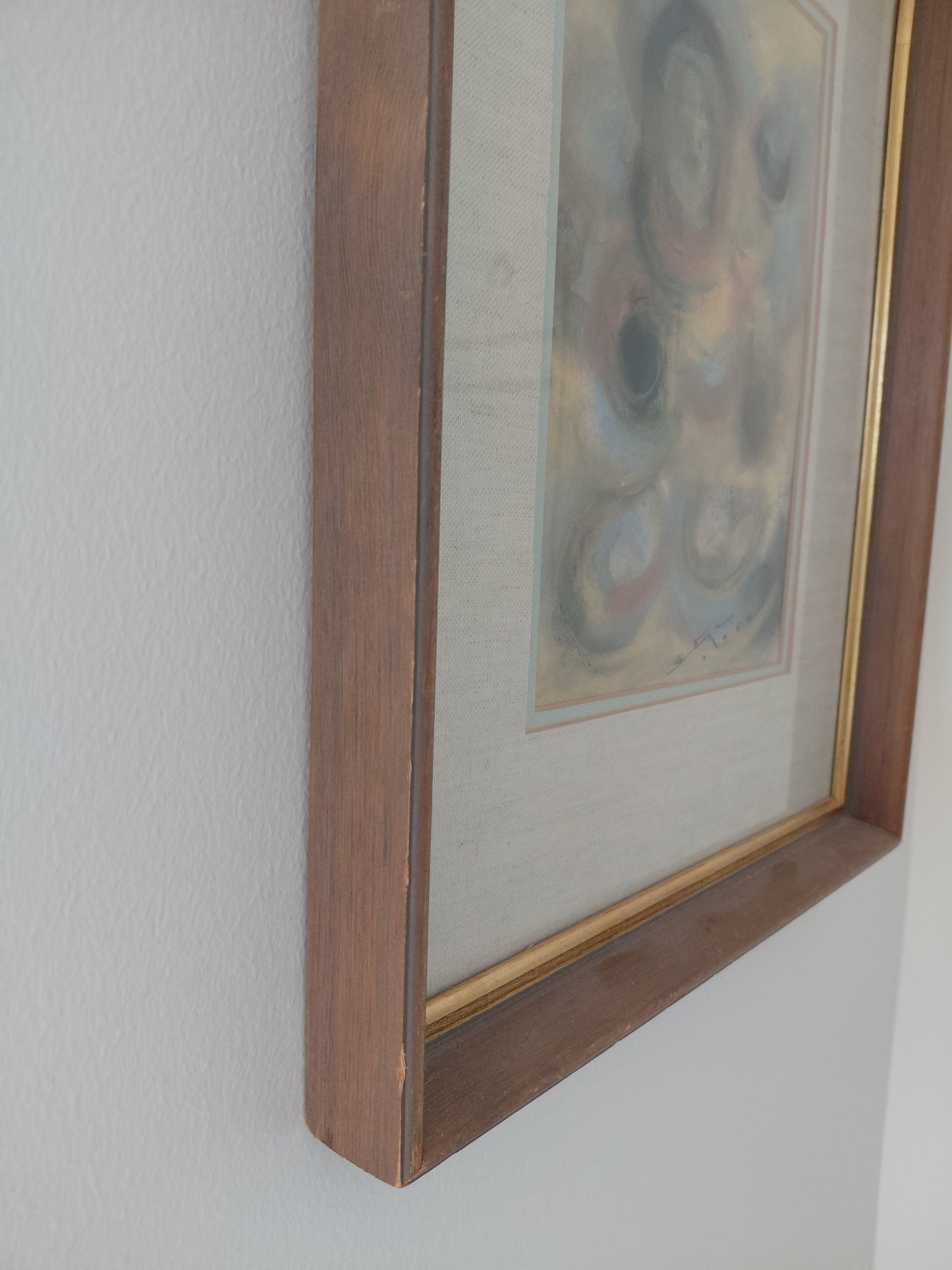 Vintage abstract málverk úr kol eða krít (1980), Ókunnur höfundur