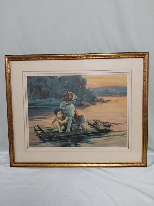 Vintage eftirprentun í ramma "Faithful Guardian" (1940-1950s), J. Adams