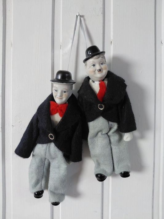 Vintage Steini og Olli (Laurel & Hardy) vegg dúkkur postulín (1960-1980)