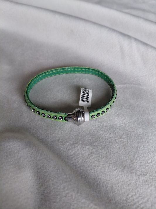 Grænt leður armband með steinum (ónotað), Sif Jakobs