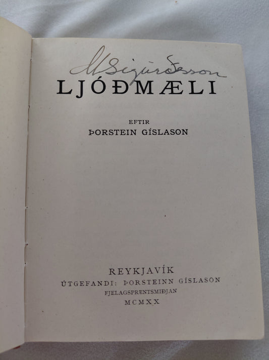 Ljóðmæli (1920) í harðkápu, Þorsteinn Gíslason