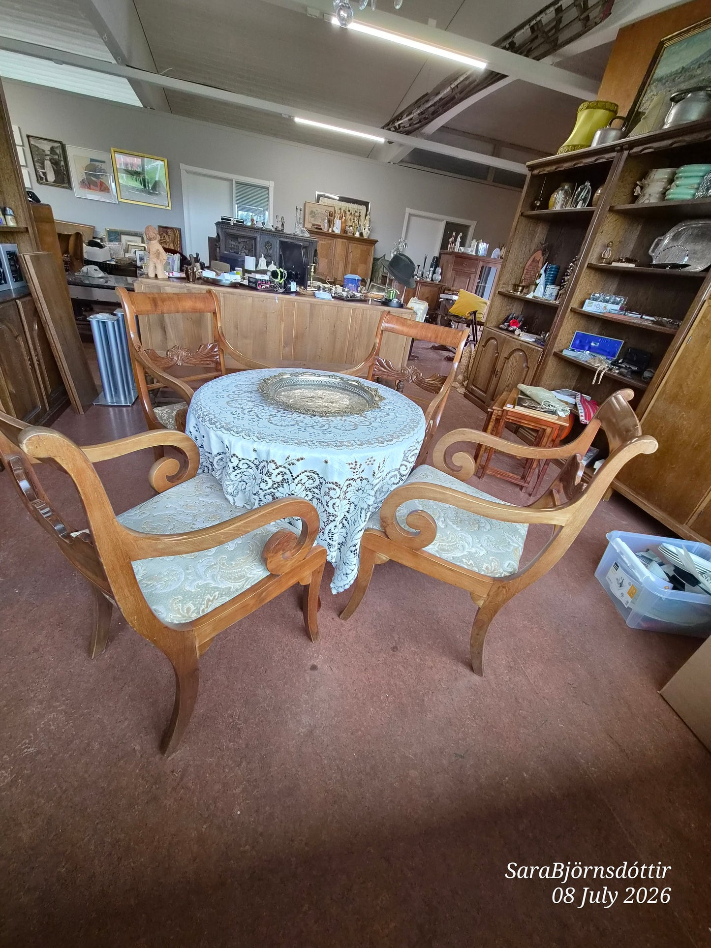 Antík Betri stofu sett í Art Deco stíl - 4 stólar & hringlaga borð, Antík