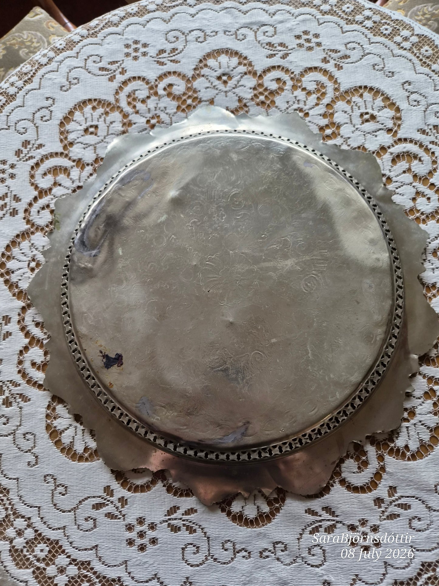 Handgerður skraut / framreiðslubakki silfurhúðaður, vintage