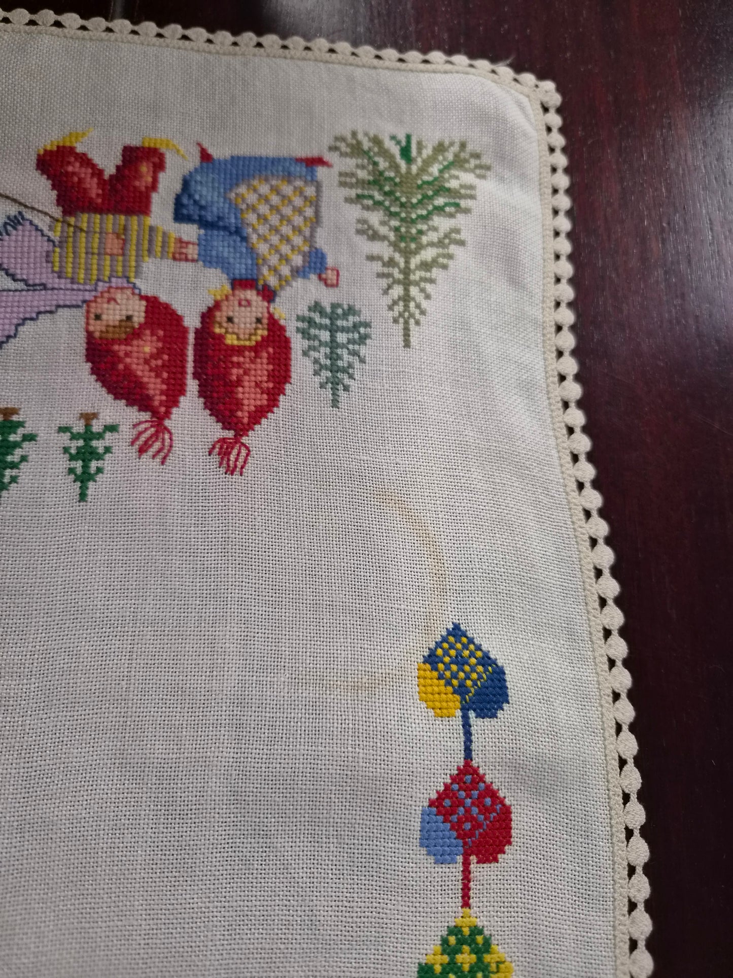 Vintage jólalöber, með handsaumuðu munstri, Vintage