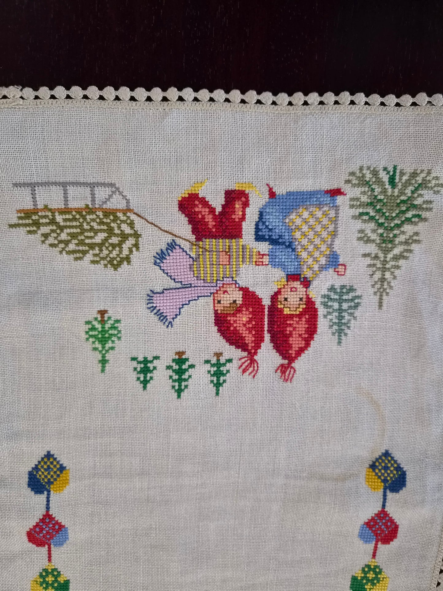 Vintage jólalöber, með handsaumuðu munstri, Vintage
