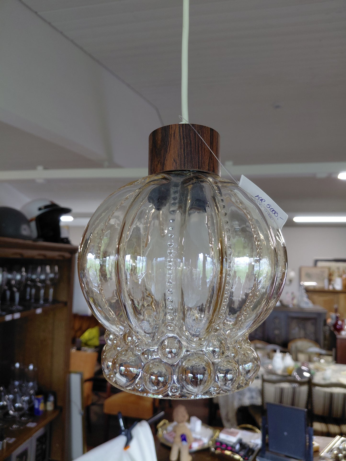 Vintage loftljós með glerkúpul (1960s), Ókunnur hönnuður