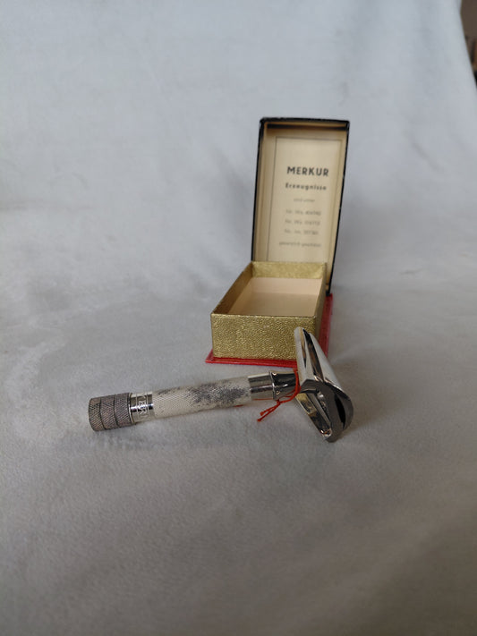 Blautraksturs rakvél Merkur Slant bar/skáskorin (1930-1950) ónotað, Merkur Solingen