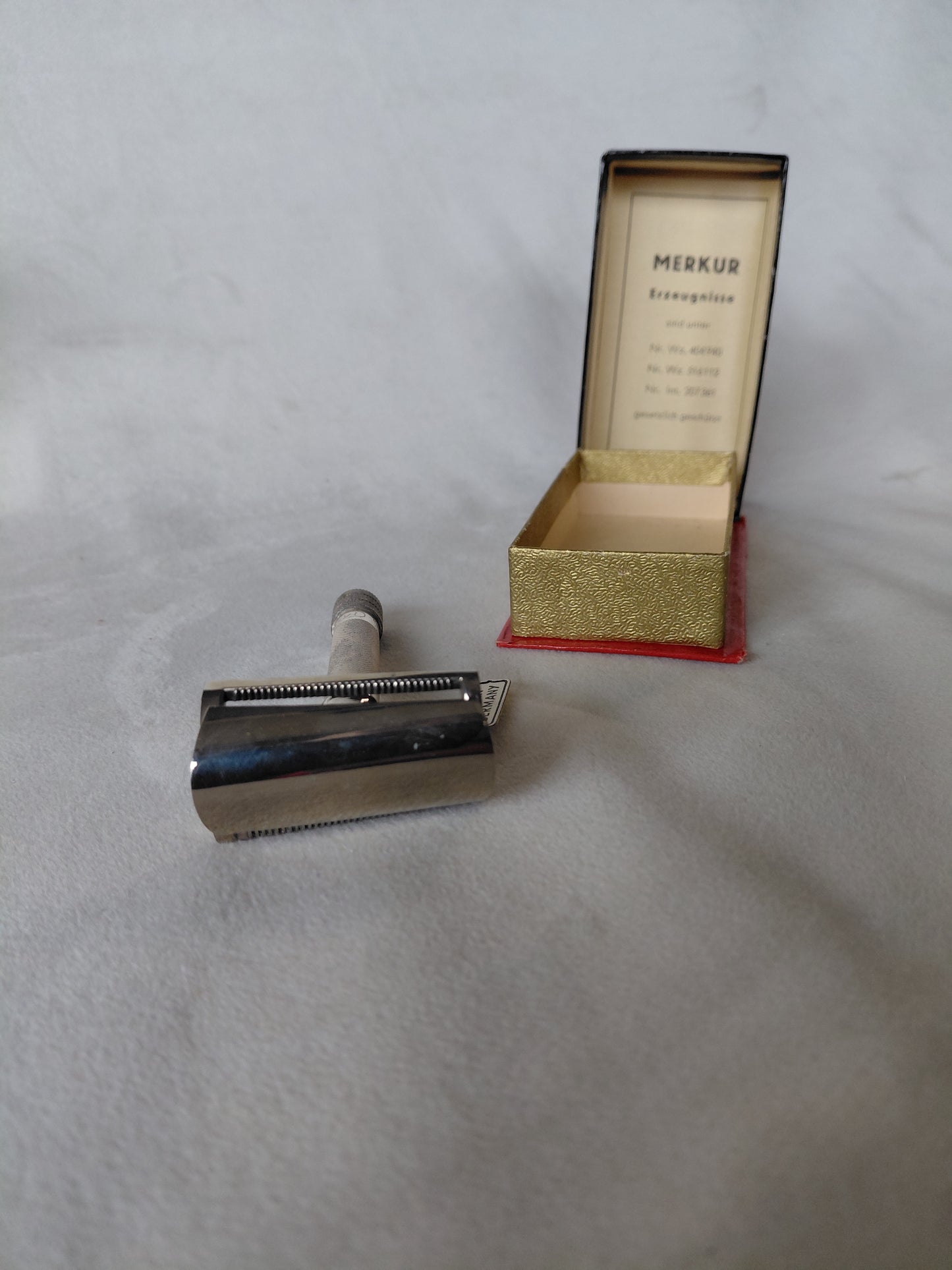 Blautraksturs rakvél Merkur Slant bar/skáskorin (1930-1950) ónotað, Merkur Solingen