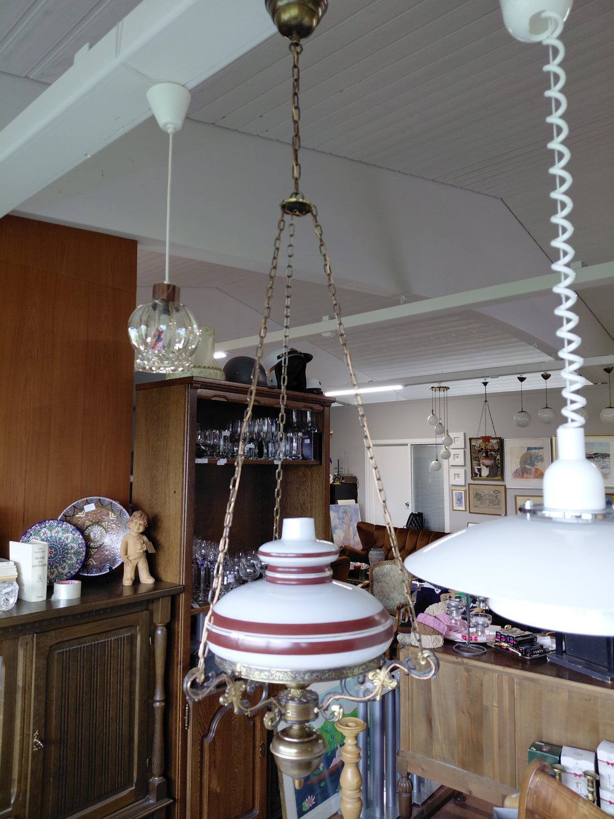 Vintage loftljós úr messing með glerkúpul (1970s), Ókunnur hönnuður