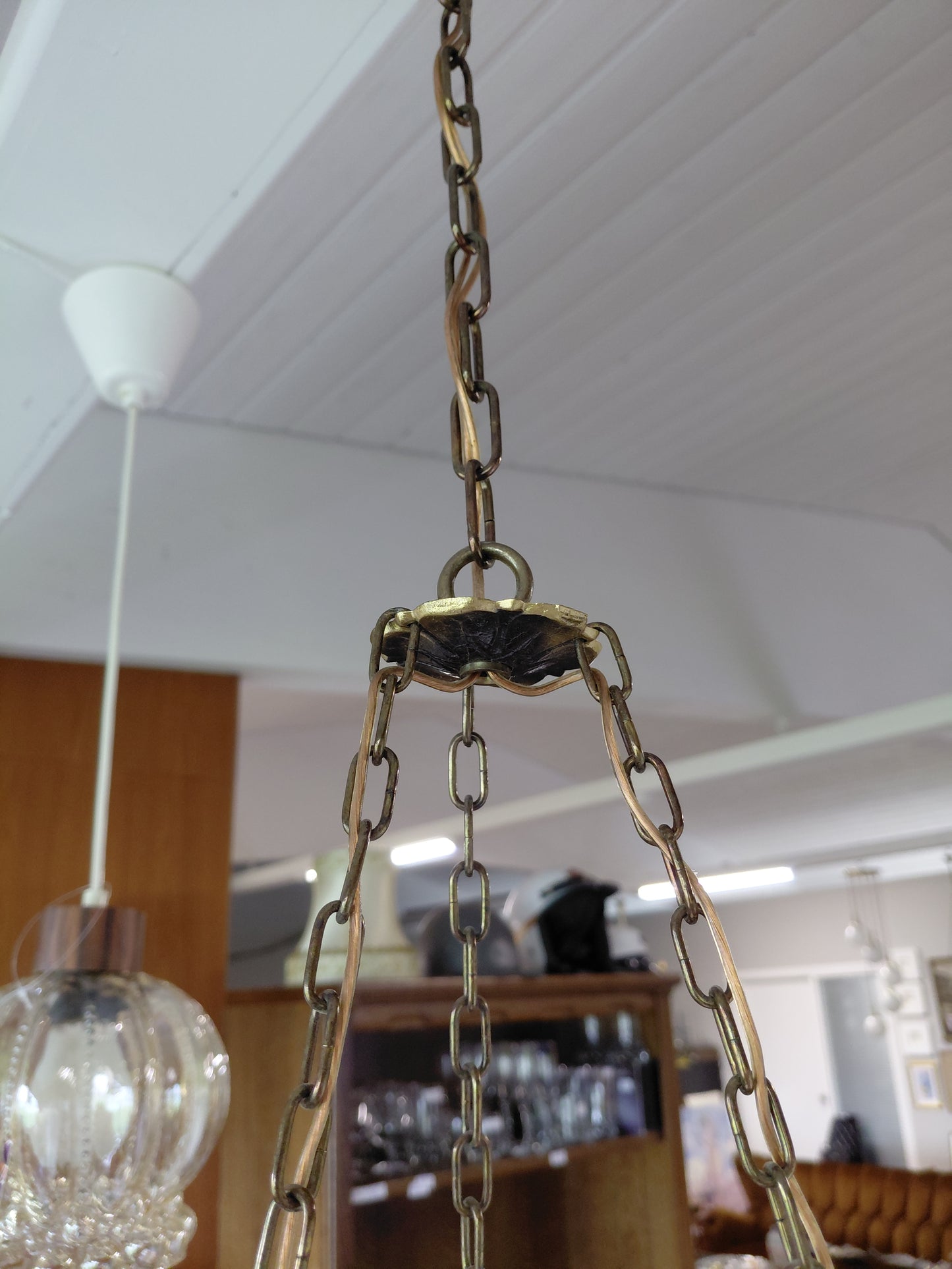 Vintage loftljós úr messing með glerkúpul (1970s), Ókunnur hönnuður