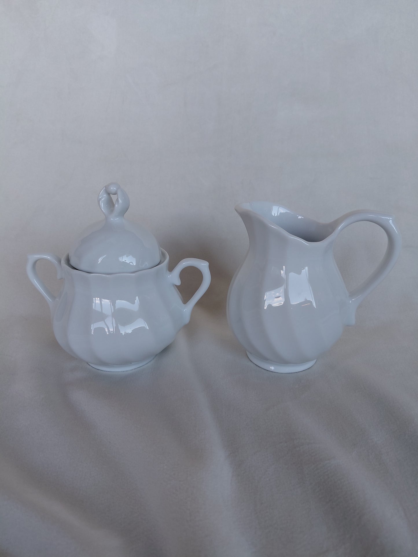 Vintage rjómakanna og sykurkar Swirl design (1960-1980), Porcelana Quinta Nova