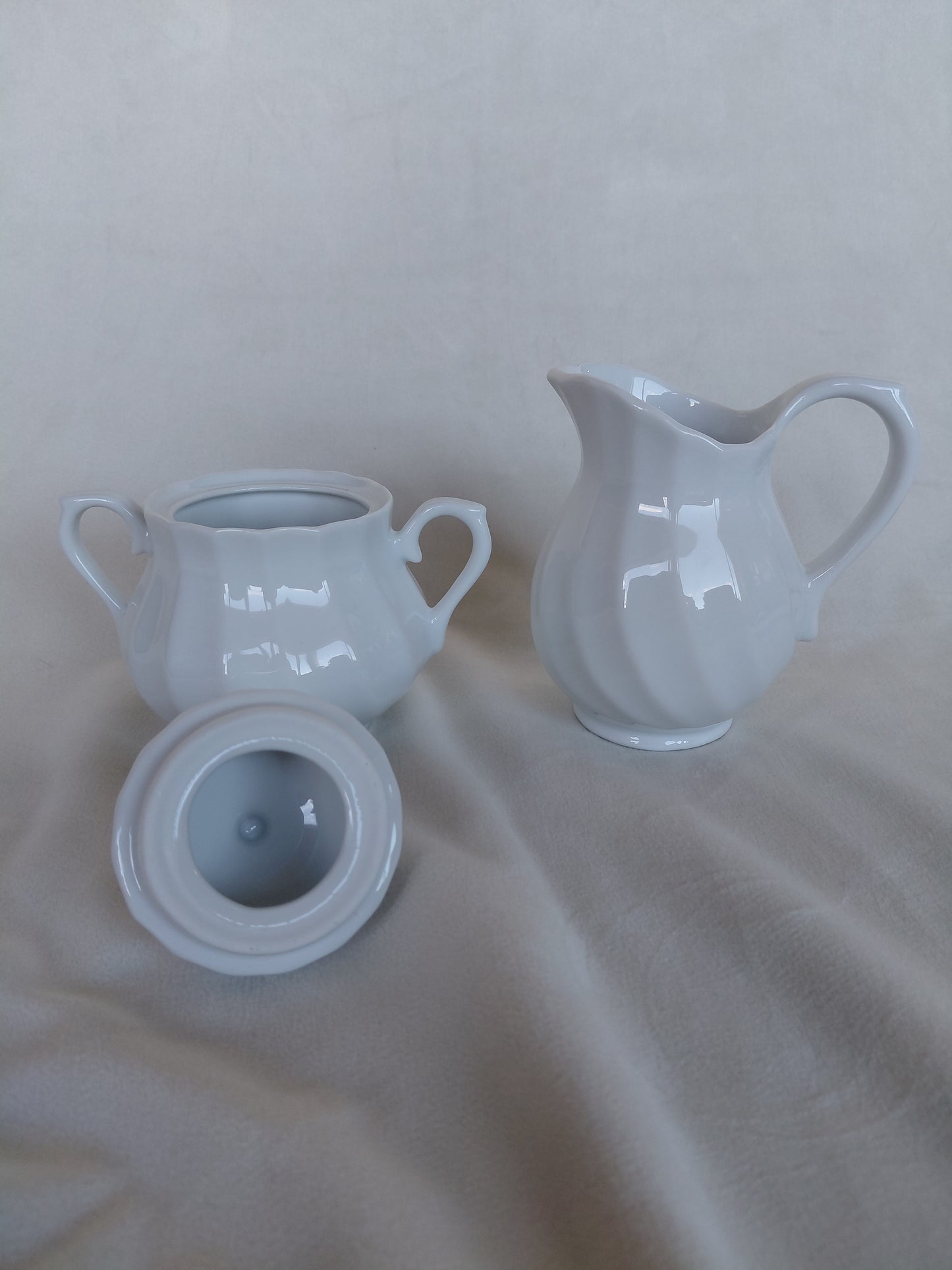 Vintage rjómakanna og sykurkar Swirl design (1960-1980), Porcelana Quinta Nova